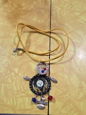 #G Steelers Yellow Suede Football Pendant Necklace - I Love Football Charm